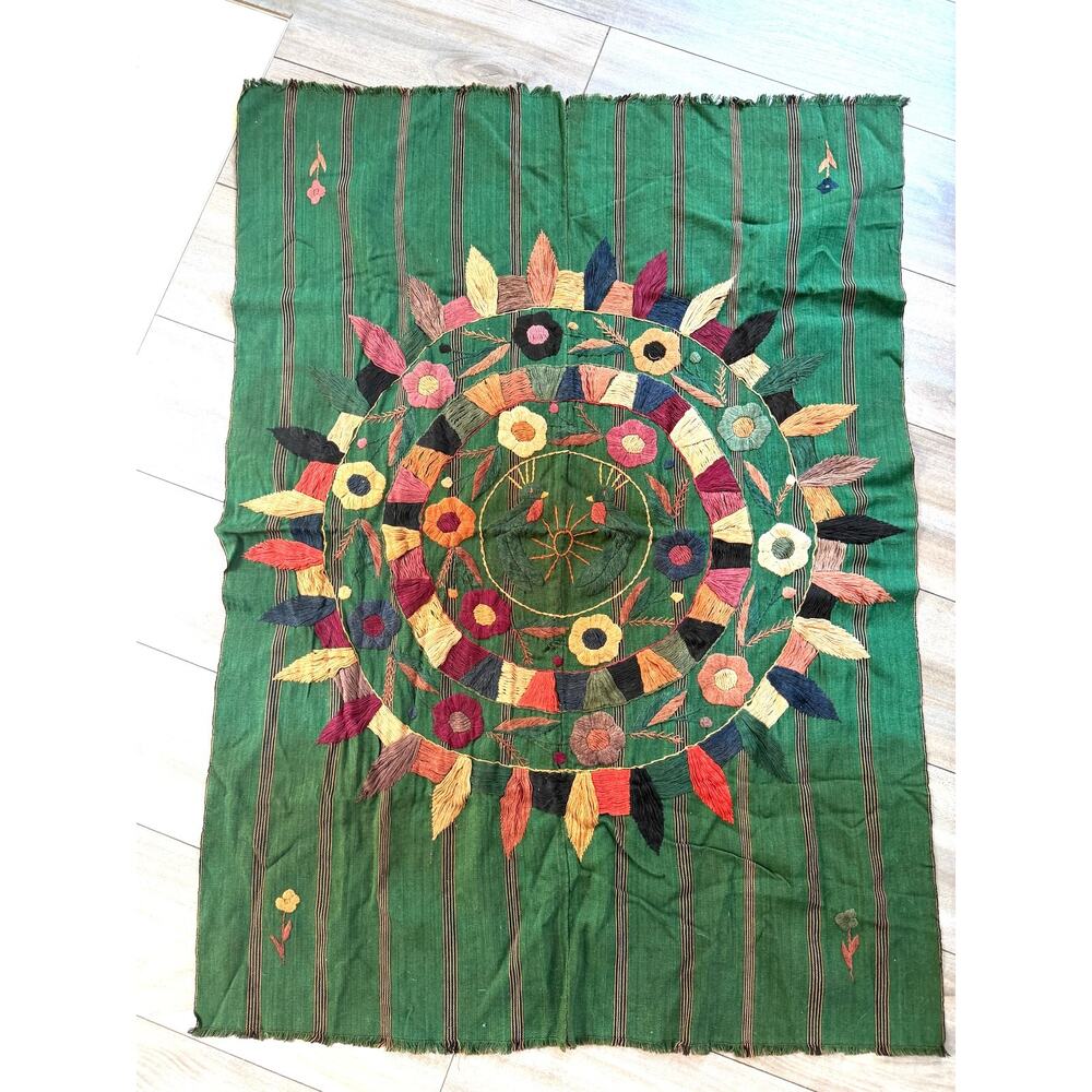 Vtg. South American Textile Panel Wall Hanging Embroidered Folk Art Hand Woven